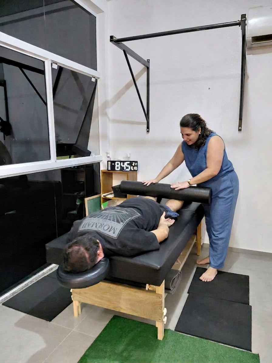 Sessão de terapia manual para alívio de dor lombar e coluna no Instituto AS